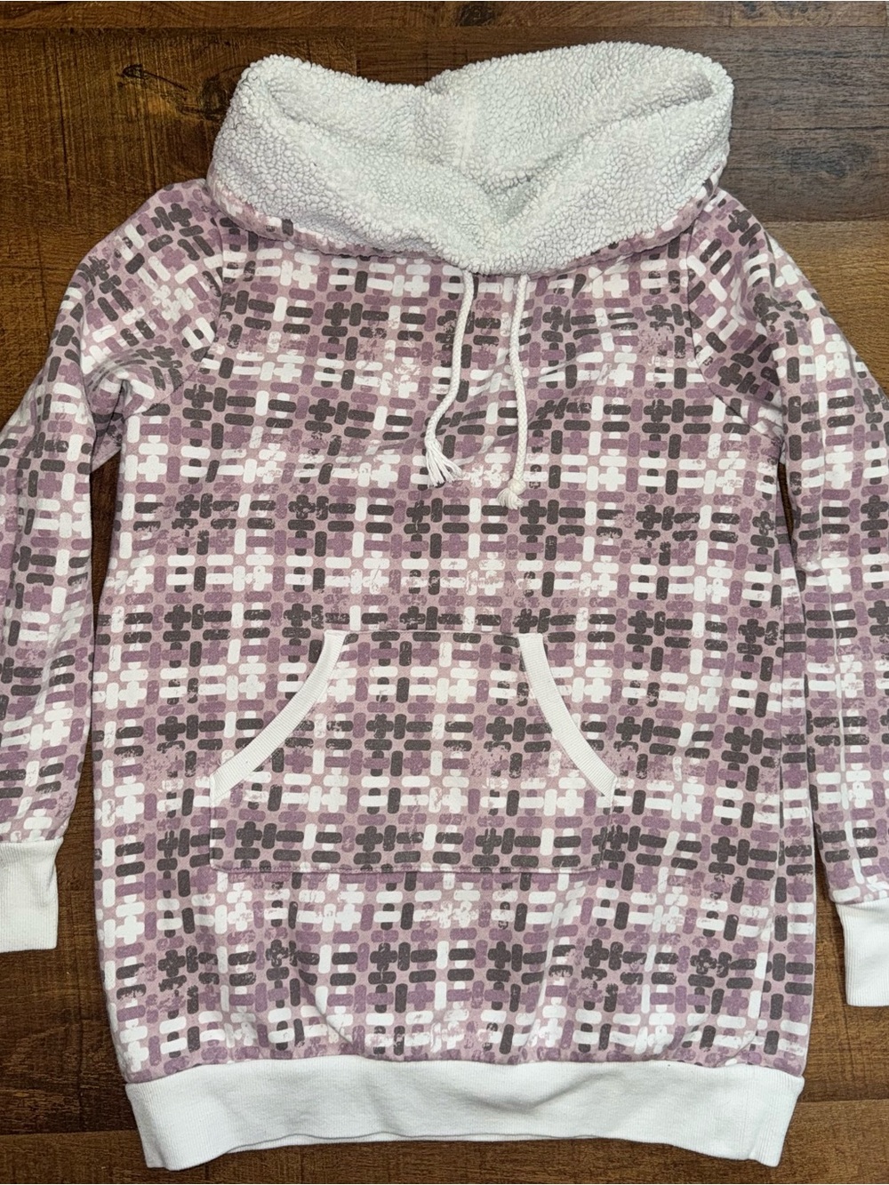 Pink Plaid Sherpa Cowl-Neck Pullover